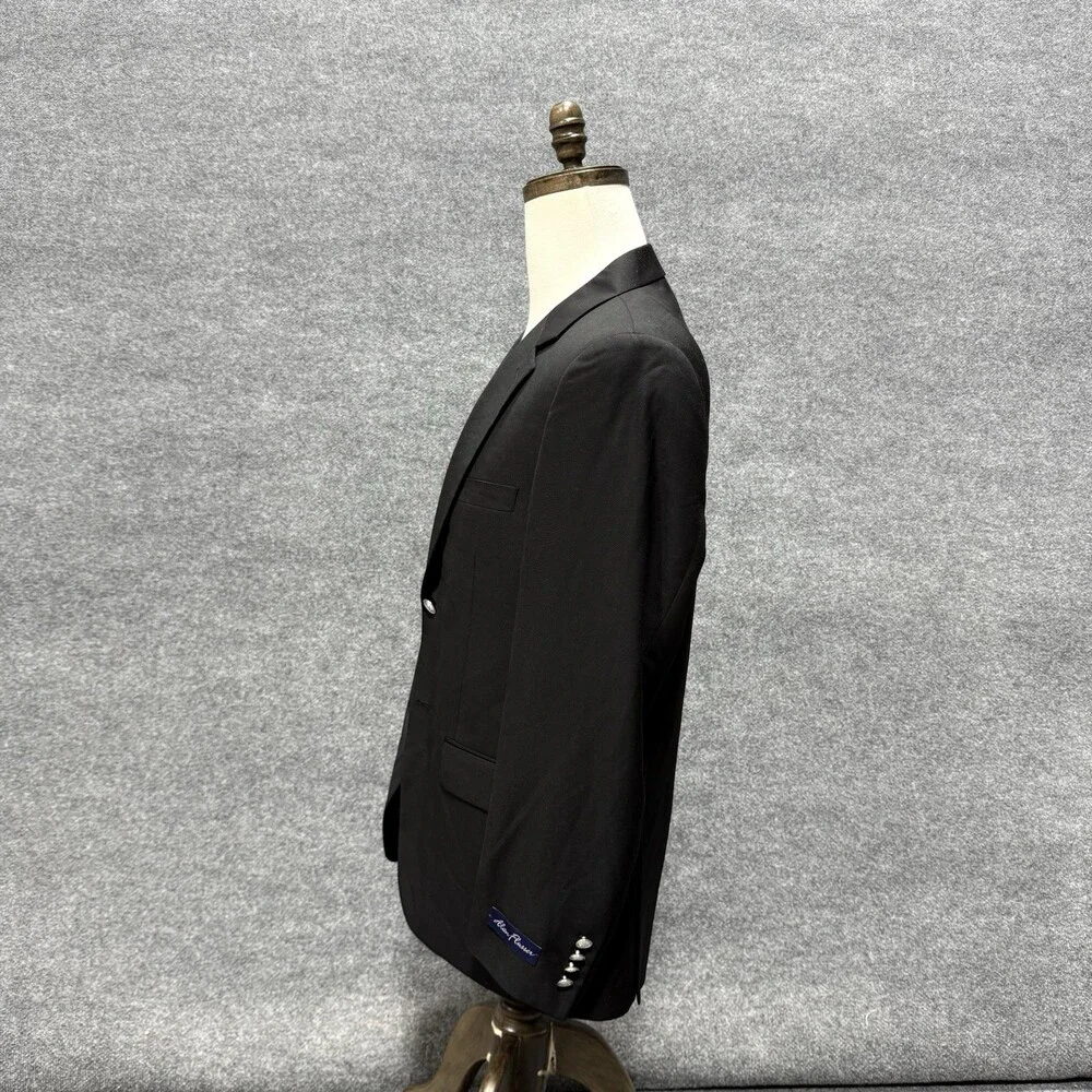 Alan Flusser Mens Black Solid Suit Jacket Single Breasted Two Button Notch